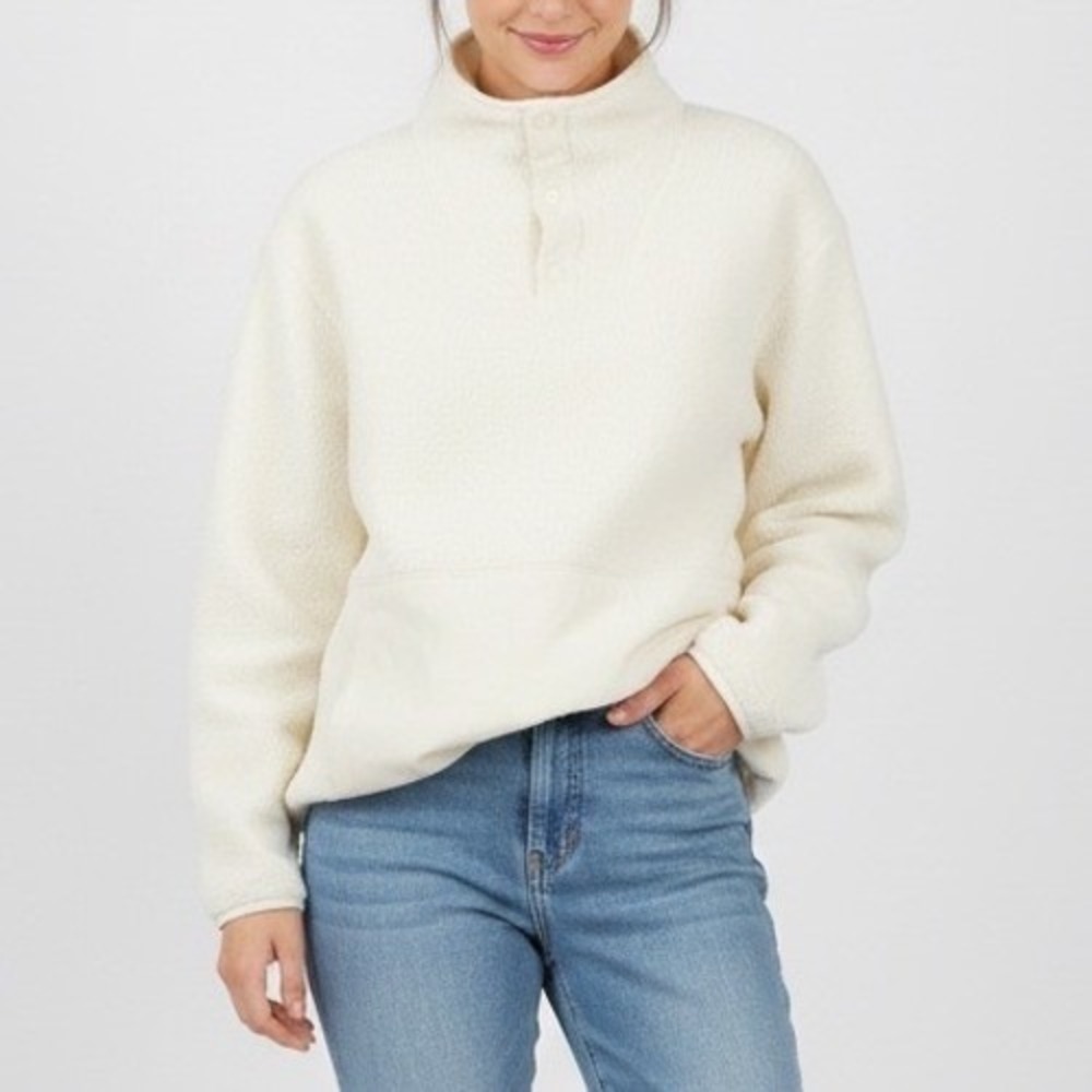 Allbirds Fluff Fleece Jacket Women Small White Pockets Cozy Quarter Snap Outdoor